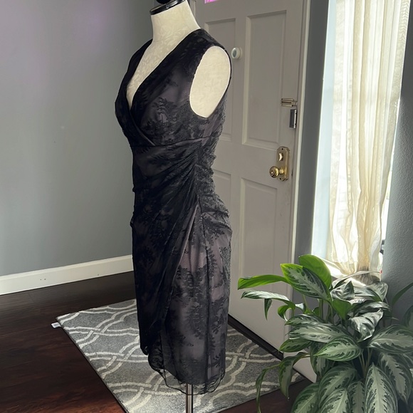 Chequer Black Lace Tulip Hem Dress - Picture 3 of 8